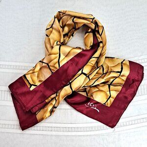VINTAGE "DIMENSIONAL STATEMENT" SCARF ~ SILK ~ BURGUNDY GOLD & BLACK ~ TIDI LOGO